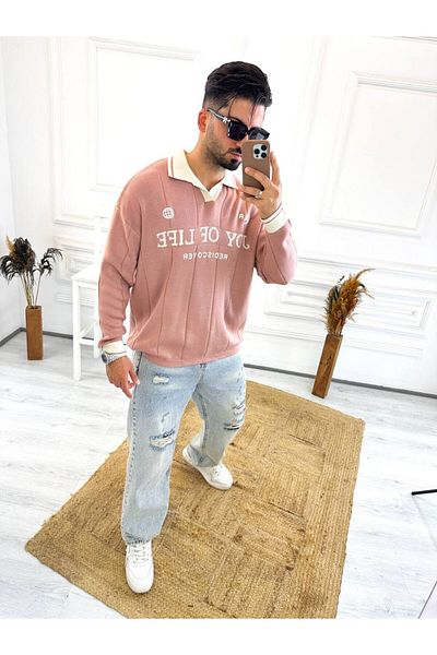 elkumoda Πλεκτό μπλουζάκι με μοτίβο πόλο με λαιμόκοψη - Μαλακό, χωρίς πούπουλα, χαλαρή λεπτομέρεια κεντήματος