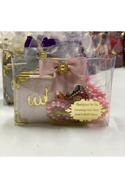 Azra Pleksili Şeffaf Çantalı Set, Mini Kuranı Kerim, Inci Tesbih, Taşlı Zikir...