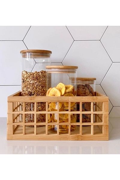 Janset Bamboo Cage Medium Size Organizer, Multi-Purpose Basket, Bathroom, Kitchen Decor