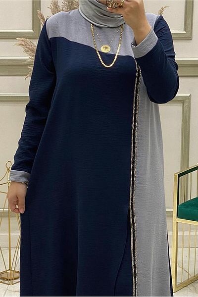TRENDTESETTÜR Γυναικείο Navy Blue (SAKS) Sequin Λεπτομερές δίχρωμο παντελόνι T 30003