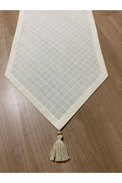 LILYUM Ακατέργαστο λινό Runner με τετράγωνο σχέδιο 35x100 cm