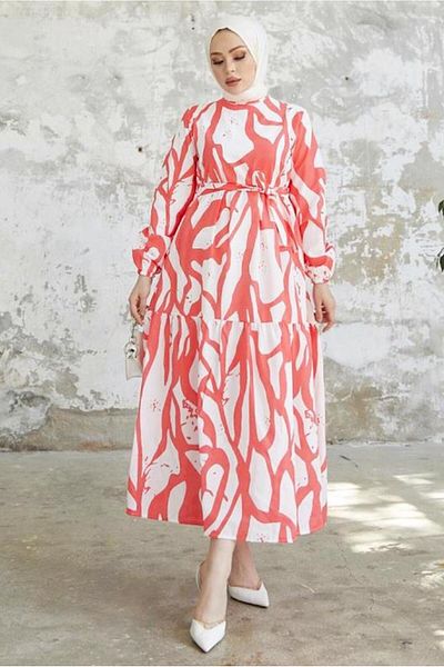 TRENDTESETTÜR WOMEN'S CORAL PATTERNED CUFFS RUBBER DRESS T 034