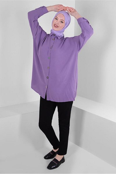 TRENDTESETTÜR Cămașă cu nasturi violet (LILA) pentru femei Tunica T 5234