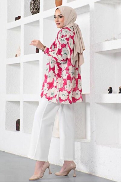 TRENDTESETTÜR WOMEN'S Fuchsia Patterned SHIRT TUNIC T 9888