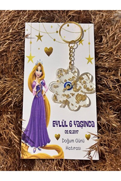Stories Epoksi Anahtarlık 10 Adet Doğum Günü Özel Tasarım Kart Rapunzel Prens...