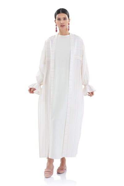 Zems Keten Yandan Yırtmaçlı Kimono Çizgili