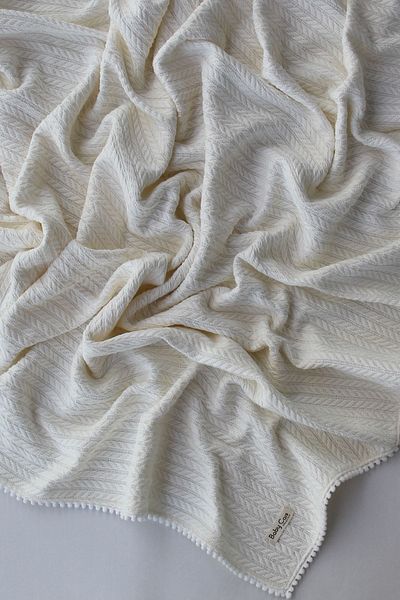 Baby Cais Collection Knitted Pattern Baby Pique Organic Cotton Baby Blanket Ecru 100x120 Cm