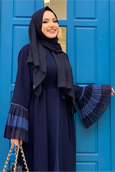 TRENDTESETTÜR Γυναικείο Navy Blue πλισέ Λεπτομερές Flounced Abaya T 4547