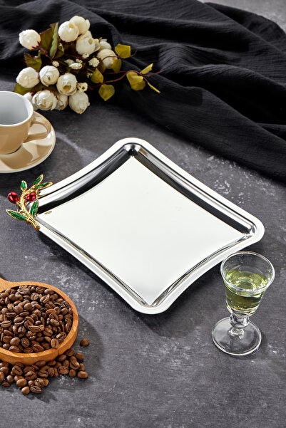 Turkco Elegante Square Serisi, Bacche Rosso Kulp Desenli Krom Sunum Söz Nişan...