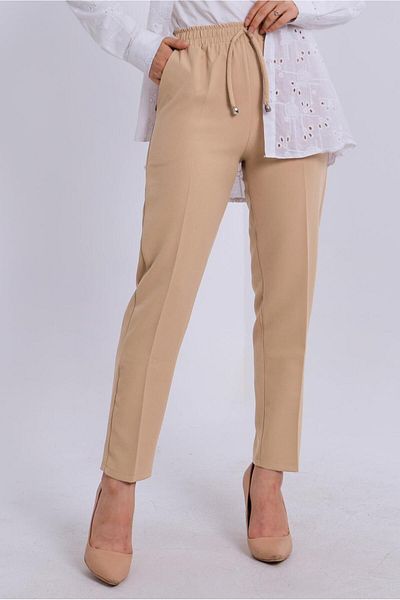 TRENDTESETTÜR CAMEL Καφέ γυναικείο ελαστικό παντελόνι μέσης - T 80004