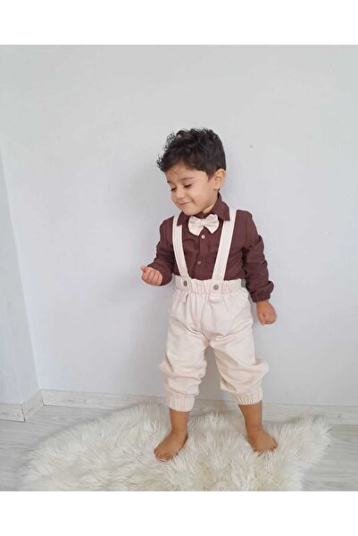 ykr design 3'lü Bej Salopet Takım