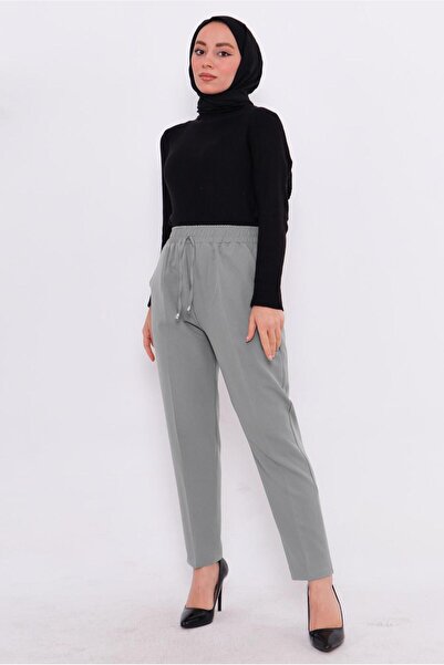 TRENDTESETTÜR Women's Gray Elastic Waist Trousers t 80004