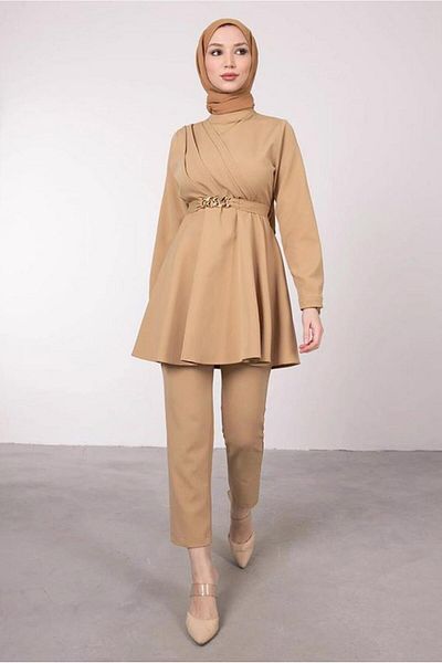 TRENDTESETTÜR CAMEL Καφέ Παντελόνι Drape - Ζώνη Σετ T 0685