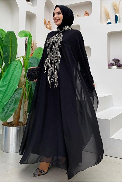 TRENDTESETTÜR KADIN SİYAH ABAYALI ELBİSELİ TAKIM T 4773