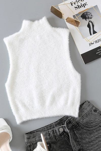 Moibody 4-Season Knitwear Knitted Half Turtleneck Vest - Beard Yarn
