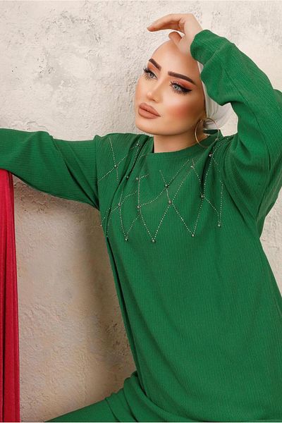 TRENDTESETTÜR ΓΥΝΑΙΚΕΙΟ ΠΡΑΣΙΝΟ (BENETTON) ΚΟΣΤΟΜΑ ΠΑΝΤΕΛΟΝΙ ΜΕ ΚΕΝΤΗΜΕΝΟ ΔΙΠΛΟ T 0603