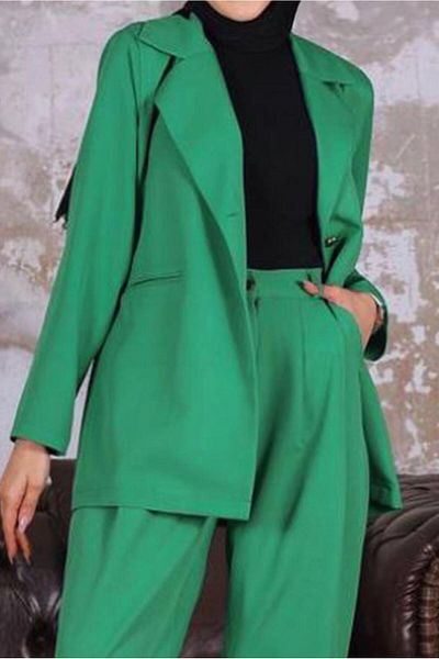 TRENDTESETTÜR WOMEN'S GREEN (BENETTON) CROWACE COLLAR BLAZER JACKET PANT SUIT T 03006