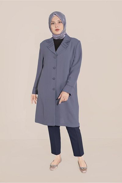 TRENDTESETTÜR Γυναικεία γκρι (K.GREY) Καμπαρντίνα με κεντημένο μανίκι και λαιμόκοψη 10229