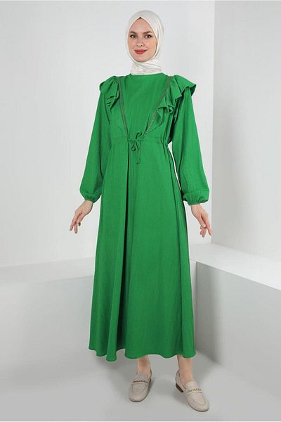 TRENDTESETTÜR ΓΥΝΑΙΚΕΙΟ ΠΡΑΣΙΝΟ (BENETTON) ΦΟΡΕΜΑ ΣΤΡΕΤΑ ΜΕ ΛΕΠΤΟΜΕΡΗ ΣΤΗΝ ΜΕΣΗ T 30046