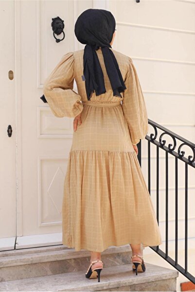 TRENDTESETTÜR Orange Balloon Sleeve and Belted Loose Women's Dress - K.HARDAL T 08002