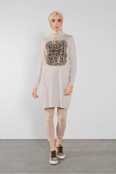 Alvina 41014 Model Hooded Knitwear Tunic
