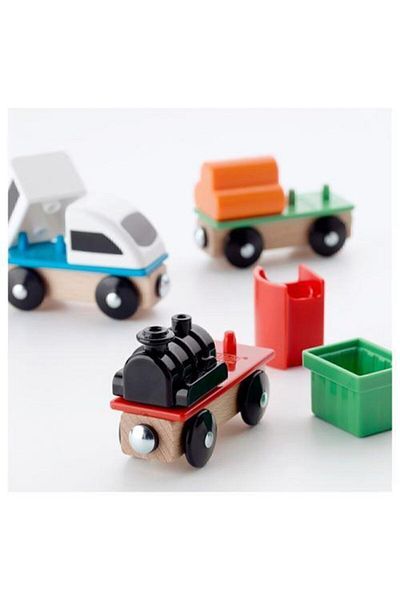 IKEA Lıllabo Train Set Multicolor Wooden 3 Pieces Locomotive and Freight Wagon