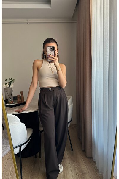 ESMA GÜL BUTİK Kahverengi Palazzo Pantolon