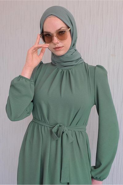 TRENDTESETTÜR Γυναικείο φόρεμα με πράσινη ζώνη - MİNT T 50003