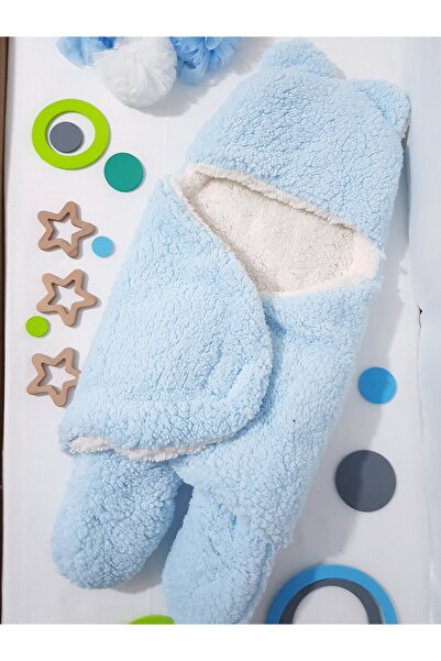 Baby Clime Blue Plush Hooded Double Layer Baby Sleeping Bag - Outer Swaddle