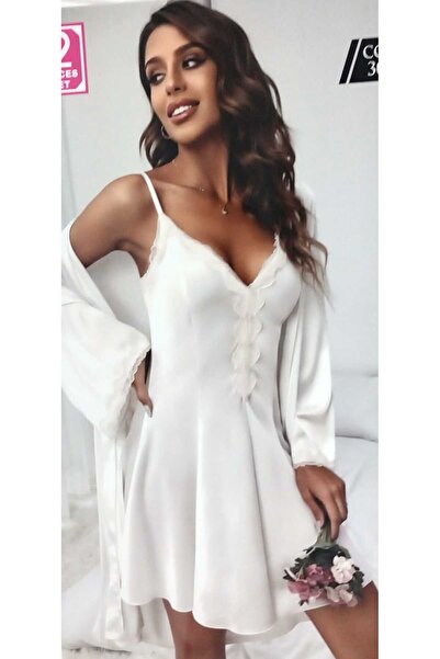 VİSATİN Kadın Beyaz Sabahlıklı Gecelik