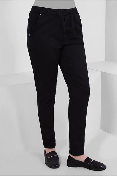 TRENDTESETTÜR Black Skinny Leg - Women's Trousers with Drawstring Waist T 6405