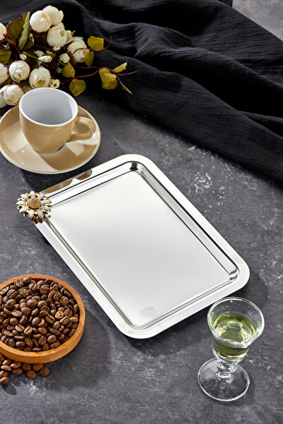 Turkco Elegante Noir Serisi, Bella Flora Kulp Desenli Krom Sunum Söz Nişan Te...