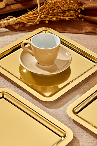 Genel Markalar Royal Gold Serisi Gold Sunum Tepsisi, Söz Nişan Tepsisi,  24cm, Avangart Dizayn, 6 Adet