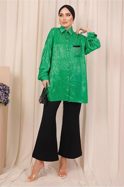 TRENDTESETTÜR Πουκάμισο Benetton με μοτίβο πράσινης ζέβρας - Λεπτομέρεια τσέπης T 8503