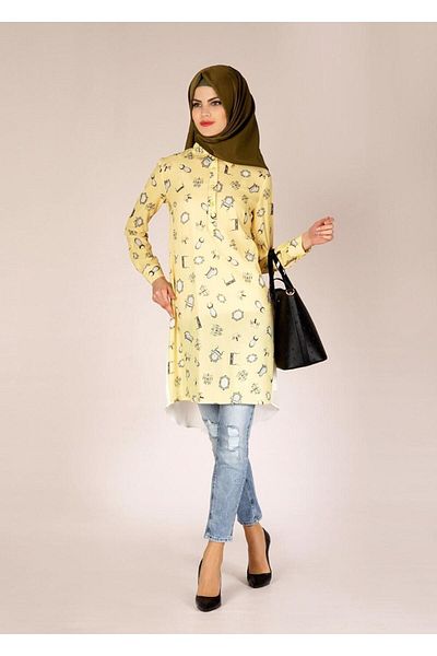 TRENDTESETTÜR Yellow Patterned Women's Tunic - t 4624