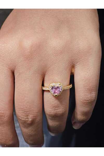 Yellow Rise Steel Gold Pink Heart and Stone Adjustable Ring (Serious Relation...