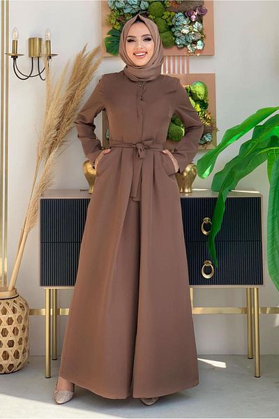 TRENDTESETTÜR Γυναικεία ολόσωμη φόρμα με φαρδιά ζώνη καφέ T 6763