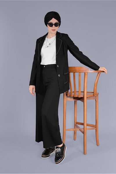 TRENDTESETTÜR Γυναικείο μαύρο διπλό πέτο με τσέπη T 41448