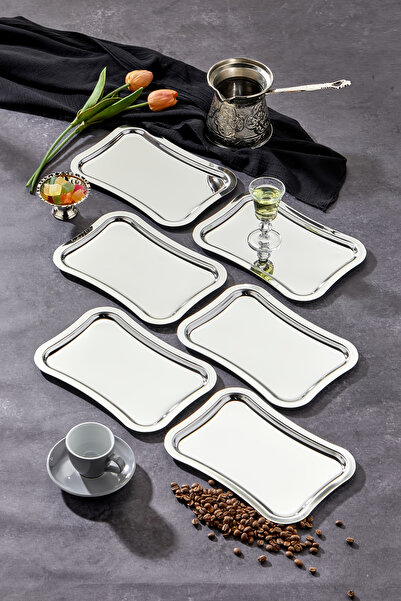 Turkco 6 قطع من صواني العرض والخطوبة المصنوعة من الكروم الأنيق - مقاس 25 × 15 سم، تصميم طليعي