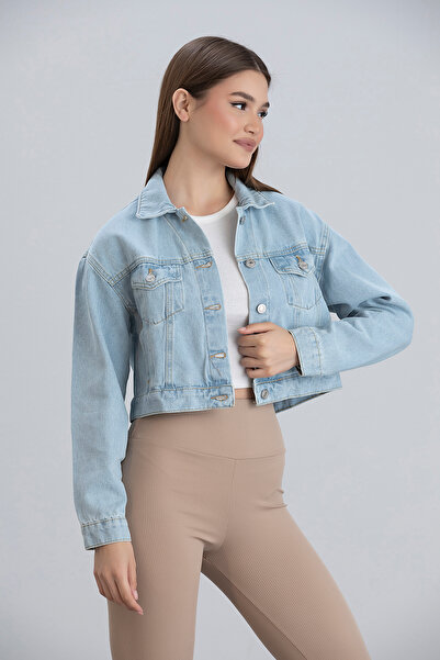 sea milano Жіноча синя укорочена джинсова куртка з поясом, двома кишенями та кишенями на рукавах