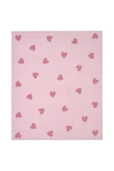 IKEA Pembe Kalp Desenli Çocuk Oda Halısı, 133x160 Cm Kauçuk Kaymaz Taban
