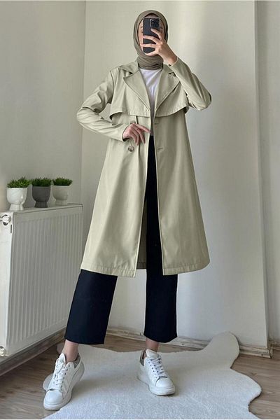 TRENDTESETTÜR Γυναικεία Μπεζ (STONE) Καμπαρντίνα με διπλό γιακά με ζώνη T 7395