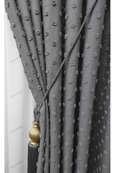 Evin Fon perde gri rengi sık pile 1*3