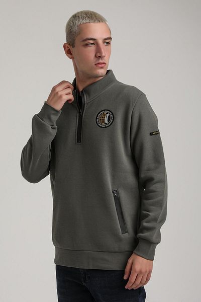 NEW WORLD POLO Stand Collar Khaki Slim Fit Full-Zip Sweatshirt 24Fwm64083