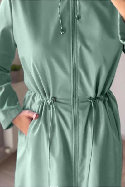 TRENDTESETTÜR Γυναικεία μπλε (AQUA) καμπαρντίνα με κουκούλα με κορδόνι στη μέση T 1495