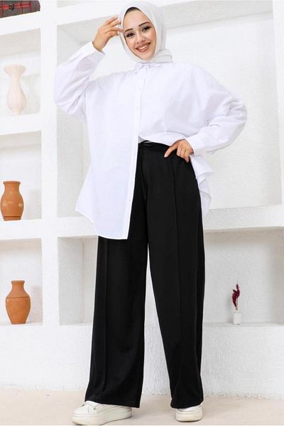 TRENDTESETTÜR بنطلون نسائي أسود بأرجل طويلة T 2403