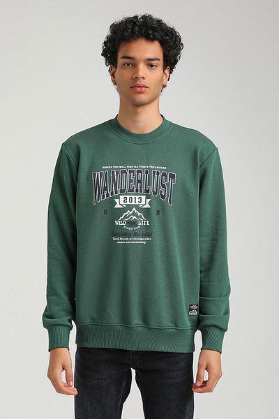 NEW WORLD POLO Crew Neck Green Slim Fit Sweatshirt 23FWM60146