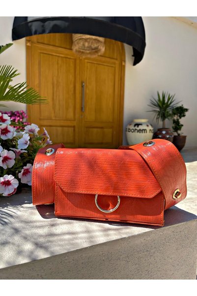 WATCHOFROYAL Orange Leather Women's Bag - Adjustable Shoulder and Hand Compar...