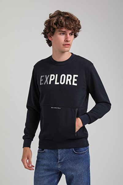 NEW WORLD POLO Crew Neck Navy Slim Fit Sweatshirt 23Fwm60165
