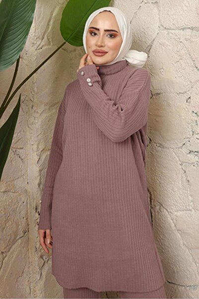 TRENDTESETTÜR WOMEN'S POWDER BUTTON DETAILED TROUSERS Knitwear Suit T 3508